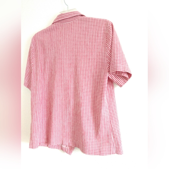 Alfred Dunner Red White Gingham Shirt Floral Embroidered Short Sleeve Medium - Picture 4 of 5
